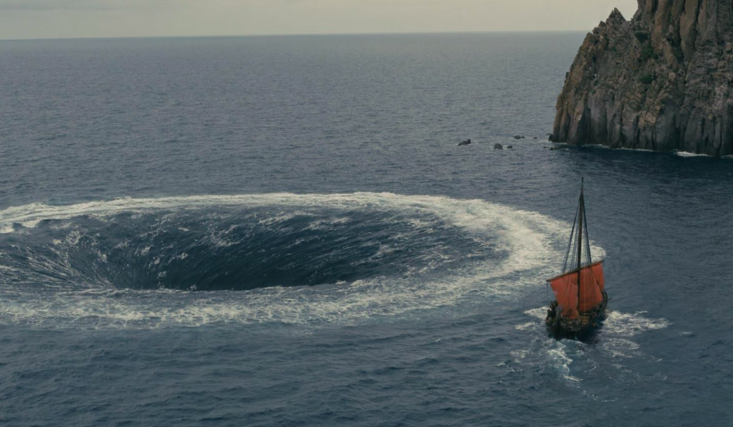 Ship near the whirlpool of Charybdis